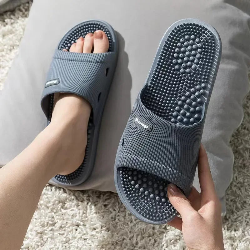 Summer Slippers for Men PVC Massage Non Slip Solid Color Comfortable Durable Bathroom Shoes Cool Pool