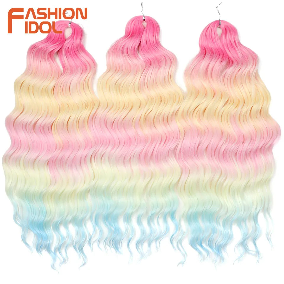 Anna Hair Extensions synthétiques de tresses Loose Deep Wave 24 pouces, cheveux tressés ondulés, cheveux bouclés torsadés au crochet Ombré Blond