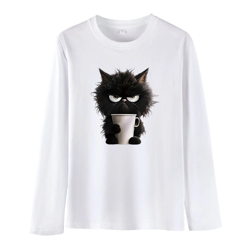 T-shirt d'été ample et amusant pour femme, avec imprimé chat blanc, décontracté, à manches courtes, col rond, haut pour l'été, vêtements pour femme avec animaux