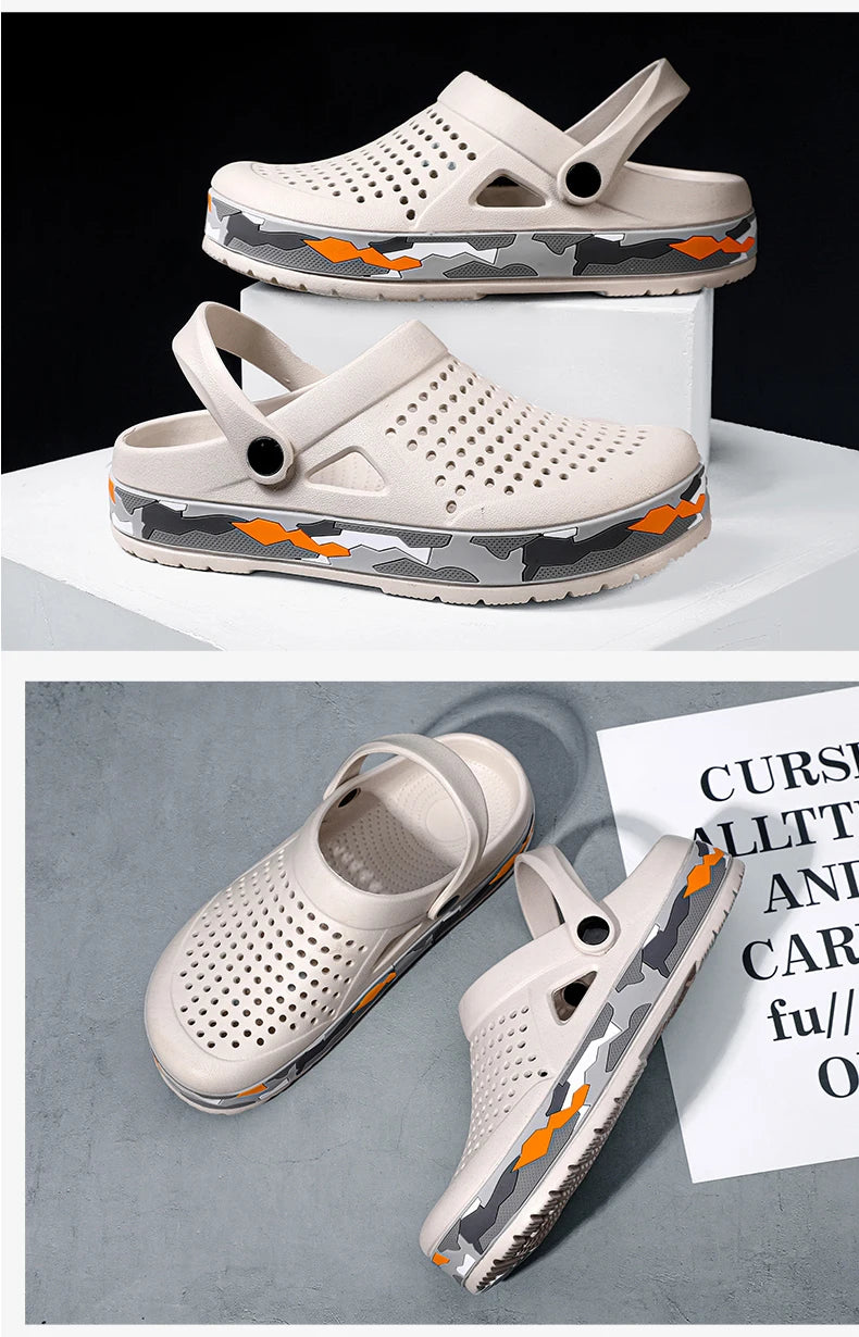 Men's summer casual hole shoes non slip lightweight breathable Two wearing men's sandals fashion comfort beach shoes slippers