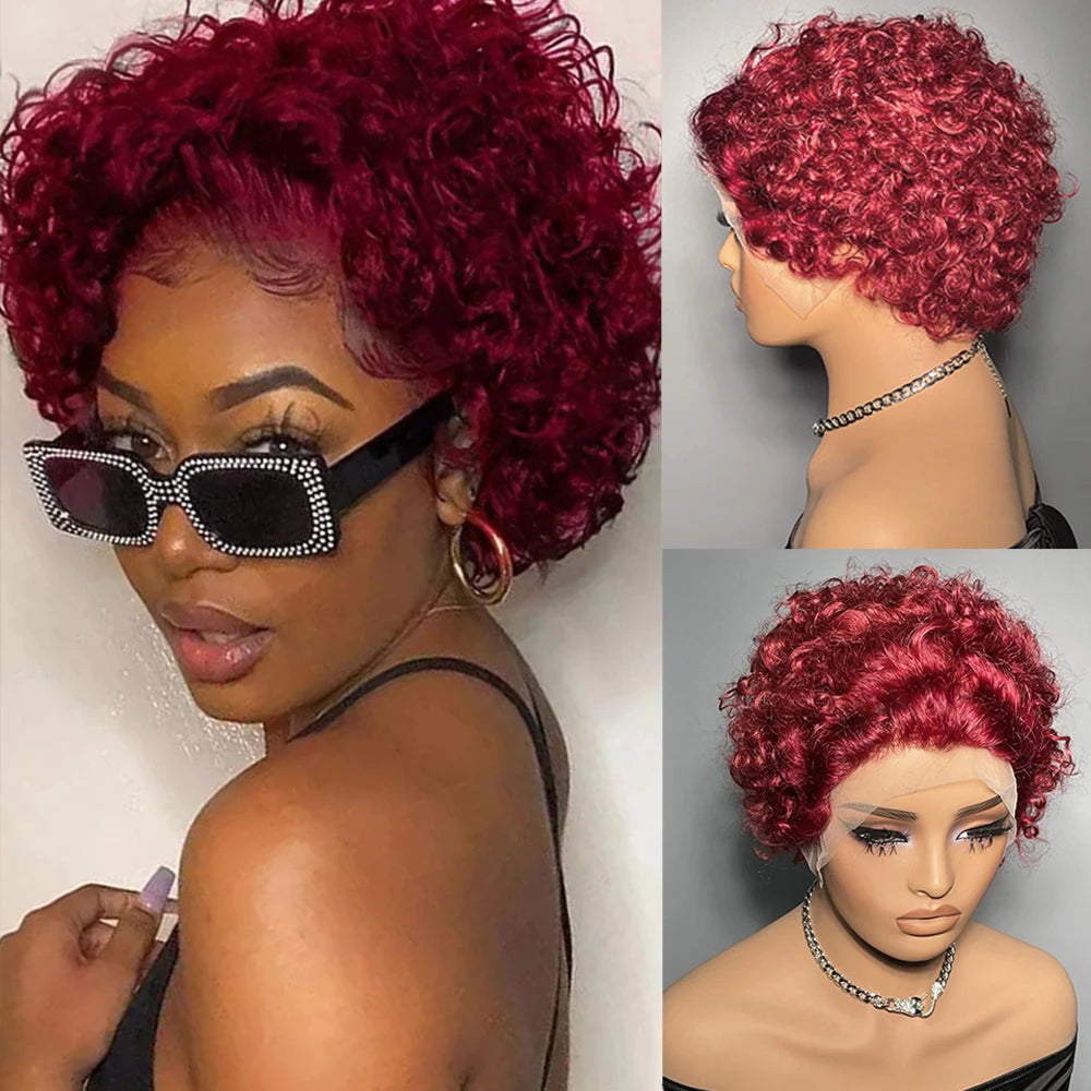 Kurze lockige Perücke Transparente Lace-Front Echthaarperücke Pixie Cut Perücken Brasilianische Wasserwelle Echthaarperücken für Frauen