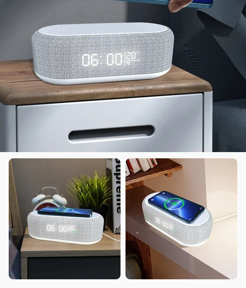 Alarm Clock Wireless Chargers Pad Phone Bedroom Lamp Night Light Desk Thermometer For iPhone 17 16 15 14 13 Fast Charging Dock - Shoppiline