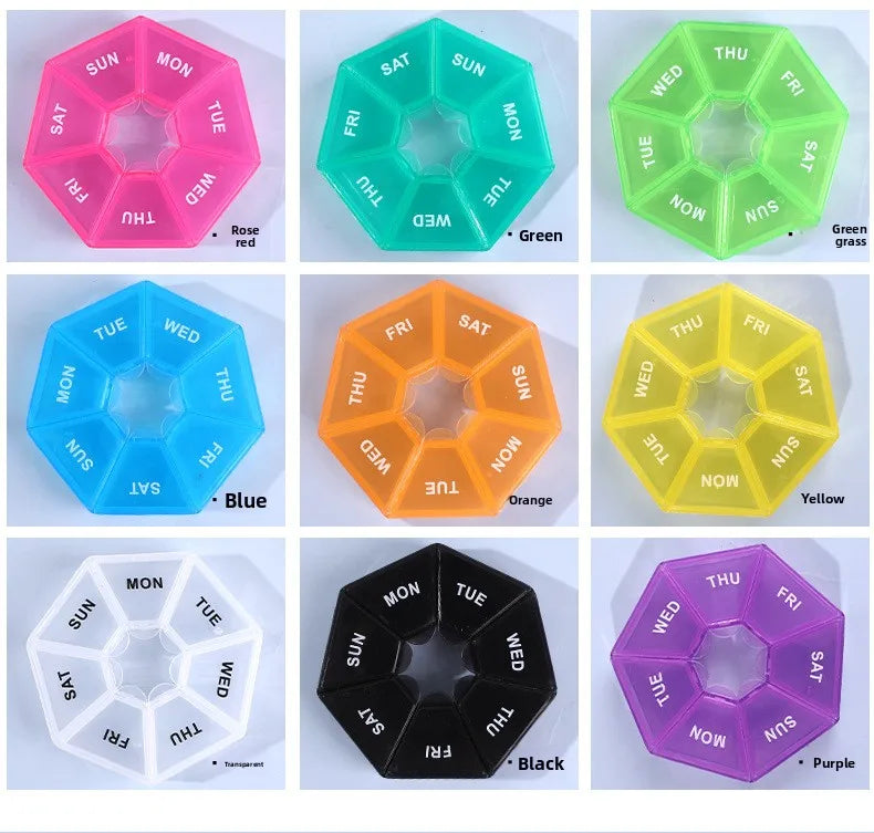 7 Compartments Weekly Pill Organizer Portable Plastic Mini 7 Day Medicine Box Small Pill Case Bulk