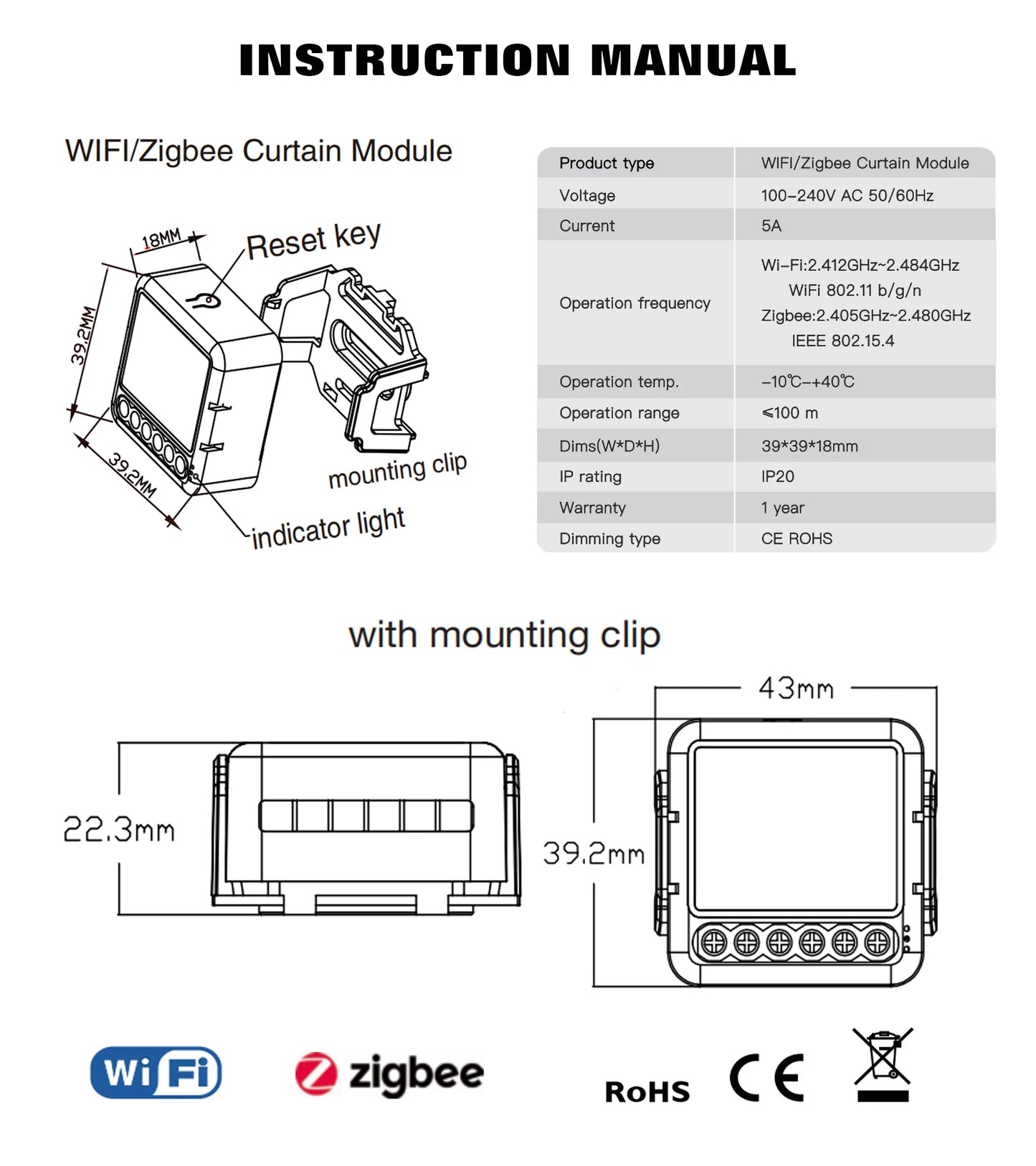 Module d'interrupteur intelligent Tuya WiFi Zigbee pour rideaux roulants, volets, moteur, contrôle par application, fonctionne avec Alexa Google Home Smart Life