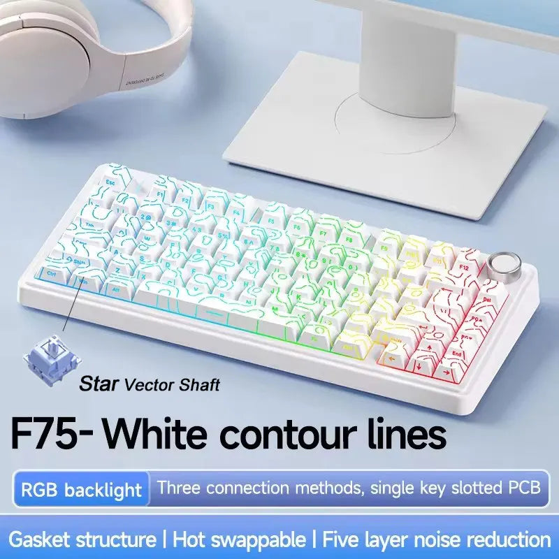 AULA F75 2.4G Wireless/Bluetooth/Wired Gaming Mechanical Keyboard RGB Customized 75% Layout OEM Profile Gasket Structure