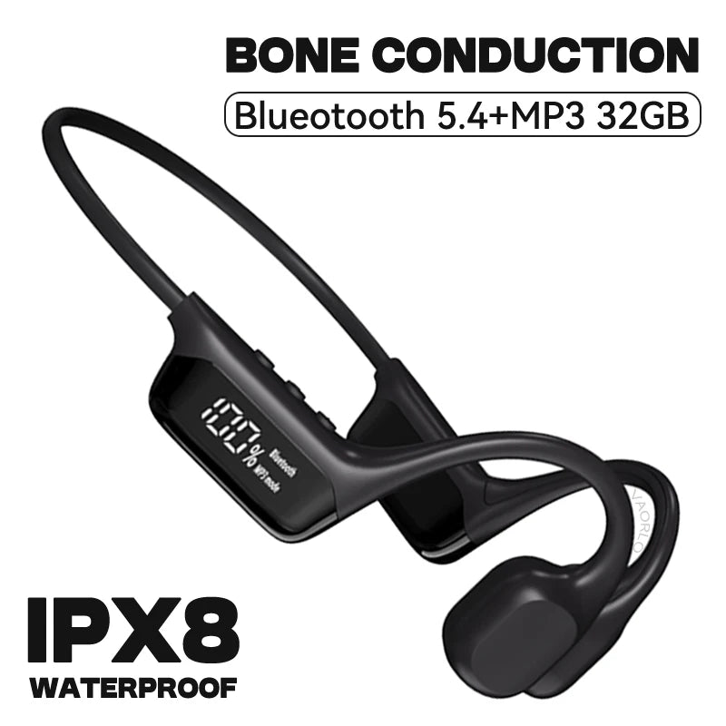 #IPX8 Waterproof Bone Conduction Wireless Headphone Bluetooth 5.4+32GB RAM MP3 Player HIFI Music Sport Swimming Headset With Mic
