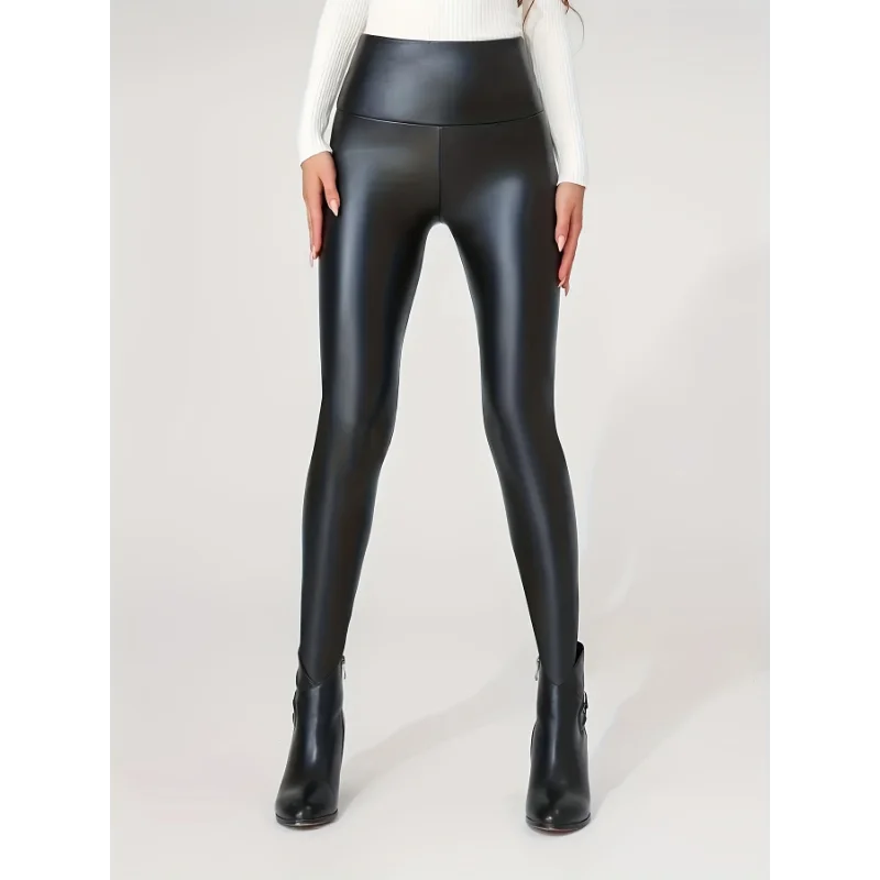 Pantalon taille haute en faux cuir Yoga décontracté Pantalon longue tenue quatre saisons à haute élasticité Pantalon de base