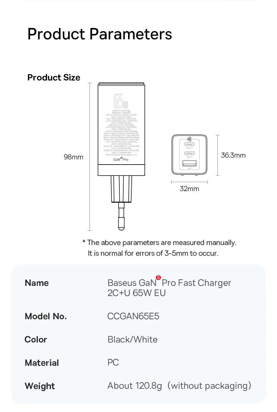 Baseus 65W GaN Charger Quick Charge Type C PD QC Charger USB Charger Portable Fast Charger For Laptop iPhone 17 16 15 14 13 Pro - Shoppiline