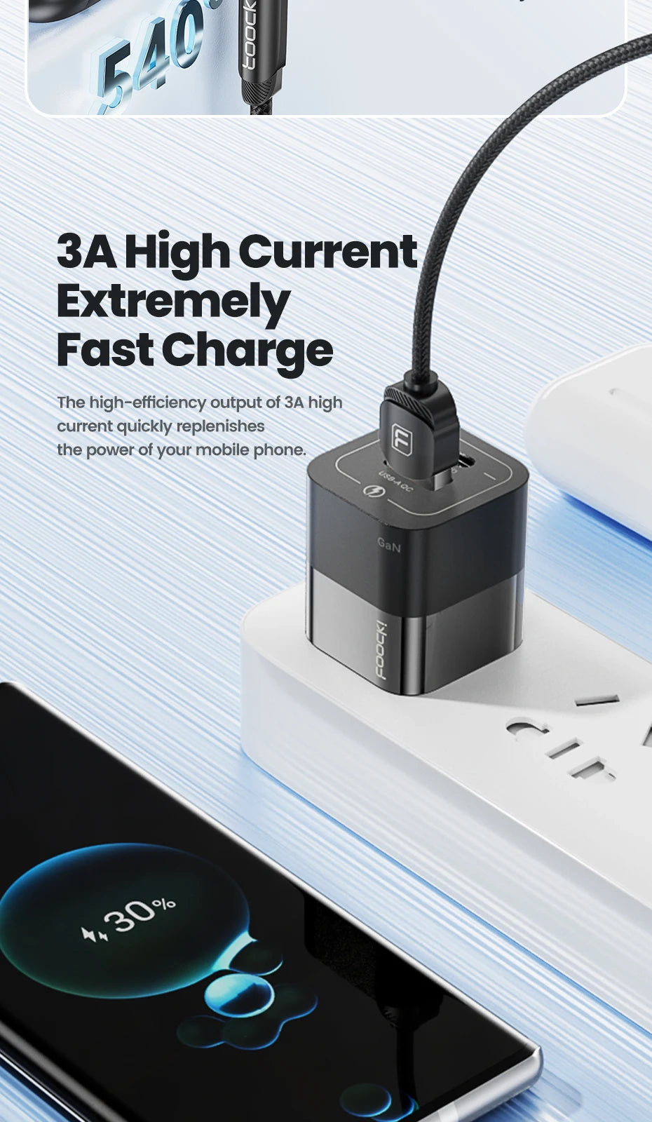 Toocki 540 Rotate Magnetic USB Type C Cable For iPhone 12 X Xiaomi Fast Charger Micro USB Type-C Magnet Charging Cable Data Wire