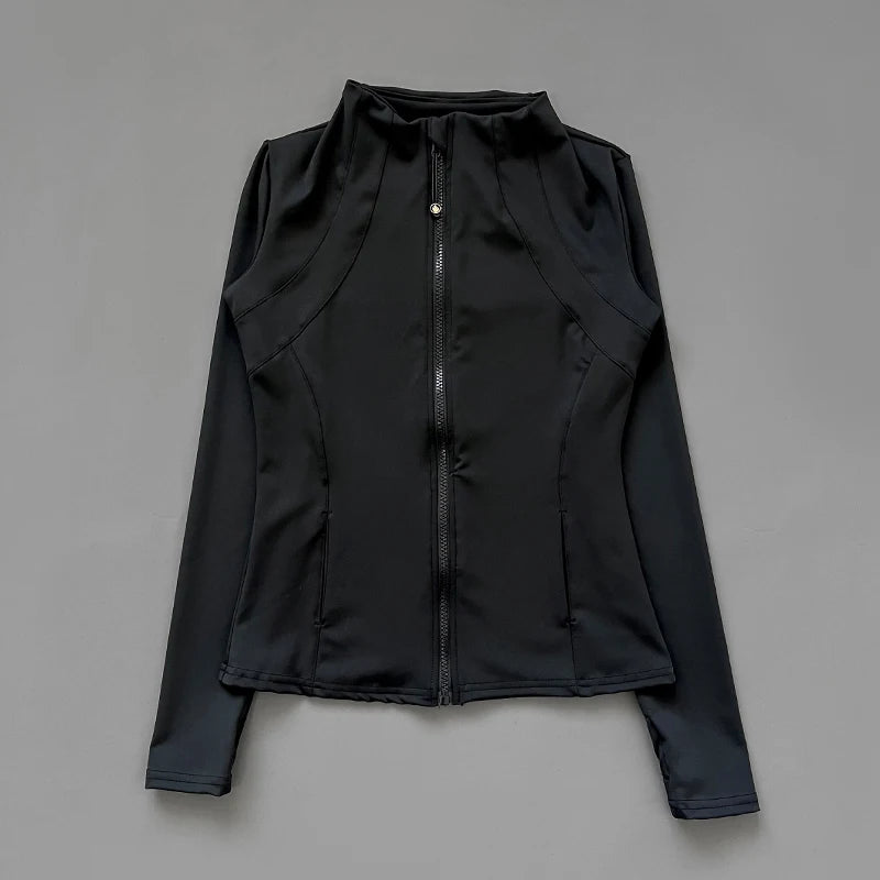 Veste de Fitness à Col Montant Séchage Rapide pour Femme, Coupe Cintrée, Fermeture Éclair, Vêtement de Yoga, Manches Longues, Respirant, Course à Pied, Sport, Cyclisme
