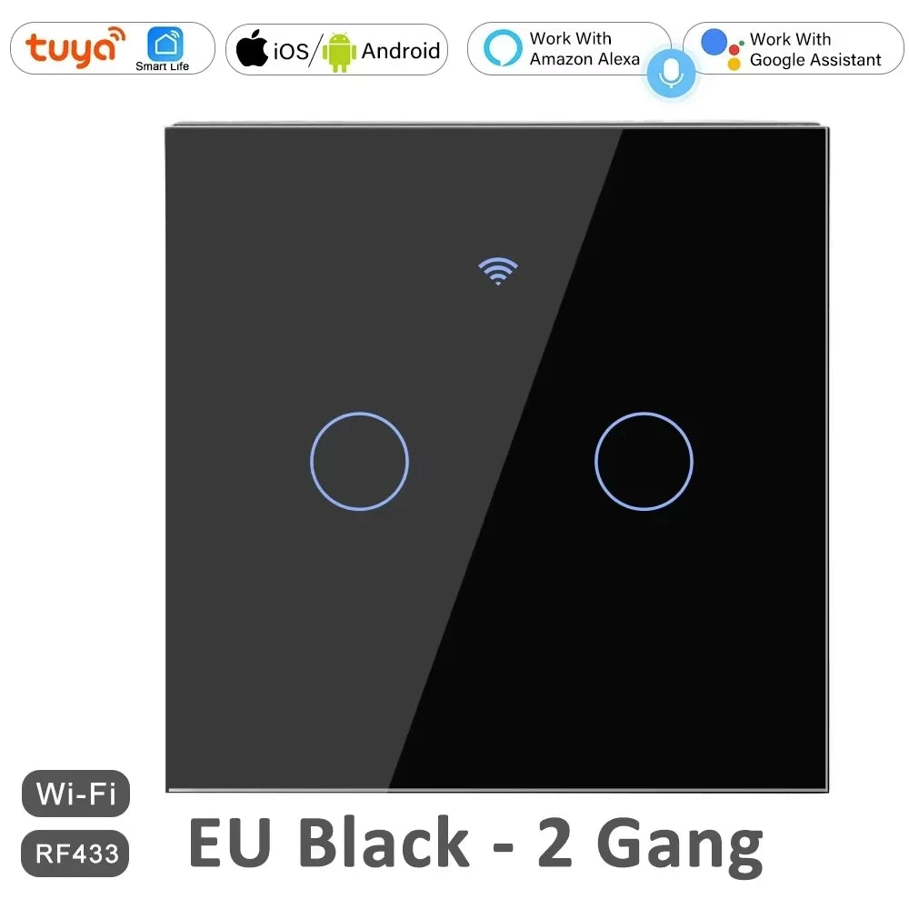 EU WiFi RF 433mhz Smart Wireless Touch Wall Light 1/2/3/4 Gang with Switch Button 220V with no Neutral EU Tuya Alexa Google - Shoppiline