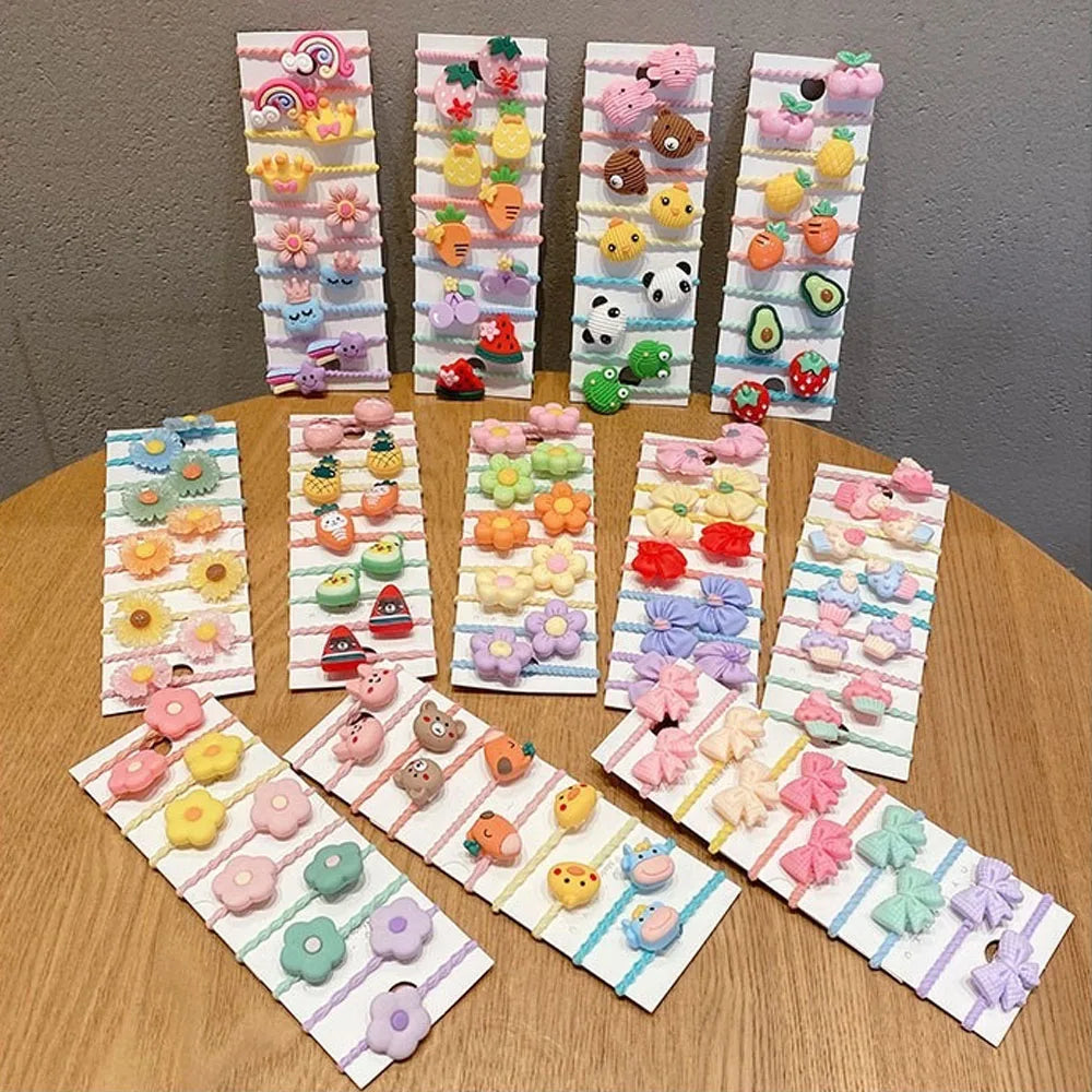 Cute Thumb Hair Ties For Girls,high Elasticity,cartoon Animal Flowers And Fruit Decorative Hair Band,sweet Girl Hair Rope