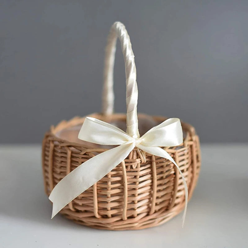 Woven Flower Baskets Rattan Storage Basket Handmade Storage Rack Flower Girl Hand Basket for Home Wedding Decoration