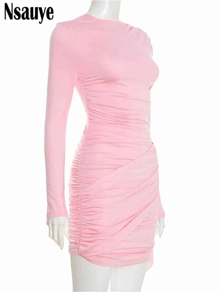 Nsauye New Fashion Women Short Wrap High Waisted Mini Winter Dress 2025 Outfits Sexy Night Club Party Evening Long Sleeve Dress