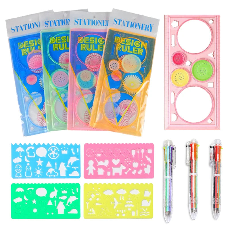 Spirograph Art Drawing Ruler Children DIY Handmade Painting Template Multifunctional Cartoon Color Developmental Toys Gifts TMZ