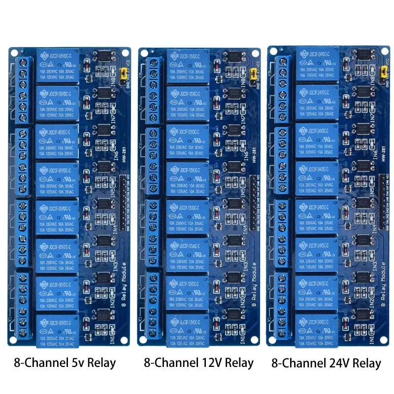 Module de relais 1, 2, 4, 6, 8 canaux DC 5V 12V 24V avec optocoupleur / déclencheur de niveau haut et bas pour Arduino Raspberry