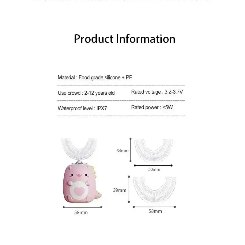 Kids U-Shaped Electric Toothbrush, Food Grade Silicone 360° Automatic Clean USB Charging Smart Oral Care Children Toothbrush