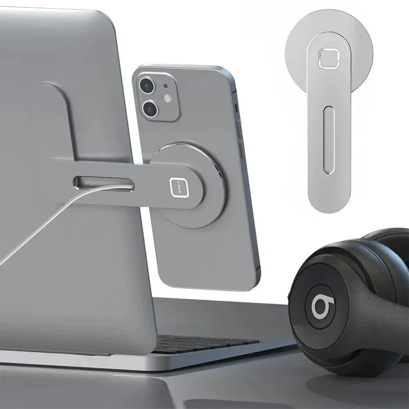 2025 Magnetic Laptop Phone Holder Computer Monitor Side Cell Phone Slim& Foldable For iPhone 14 13 12 Series Case and All Phone - Shoppiline