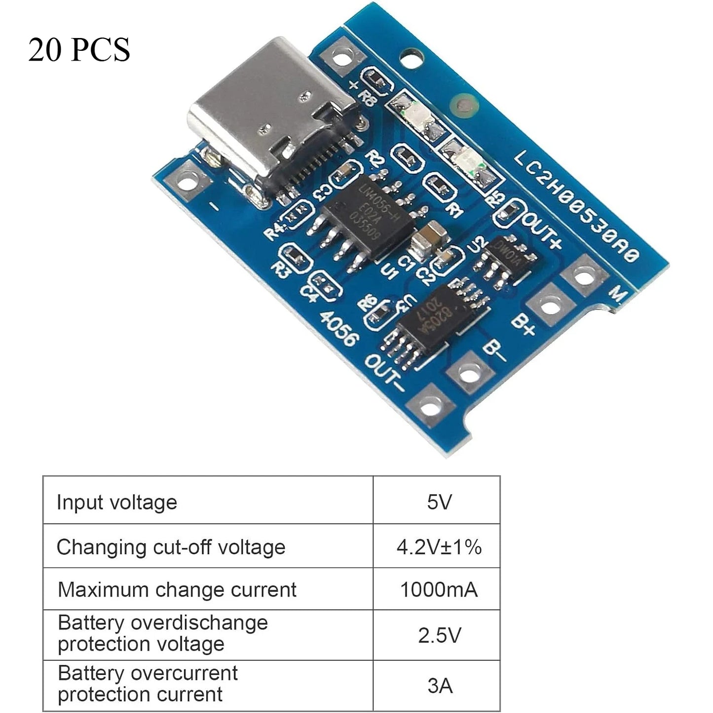 2/20pcs TP4056  4067 +Protection Dual Functions 5V 1A Type C 18650 Lithium Battery Charging Board Charger Diy Kit Electronic