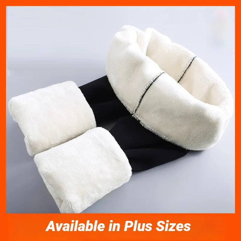 Women High Waist Thicken Fleece Thermal Leggings Winter Warm Slim Elastic Black Sexy Translucent Tight Pantyhose Pants