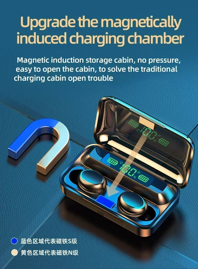 Multifunctional F9 Bluetooth Headset Hands-free Touch Waterproof 9D Stereo Bass Sports Headset for all smart phone