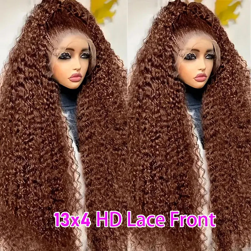 Schokobraune Deep Wave 13x6 Lace Front Perücke Echthaar Wasserwelle 250% Dichte Lockige Perücke Echthaar Braune Perücken Vorgezupft