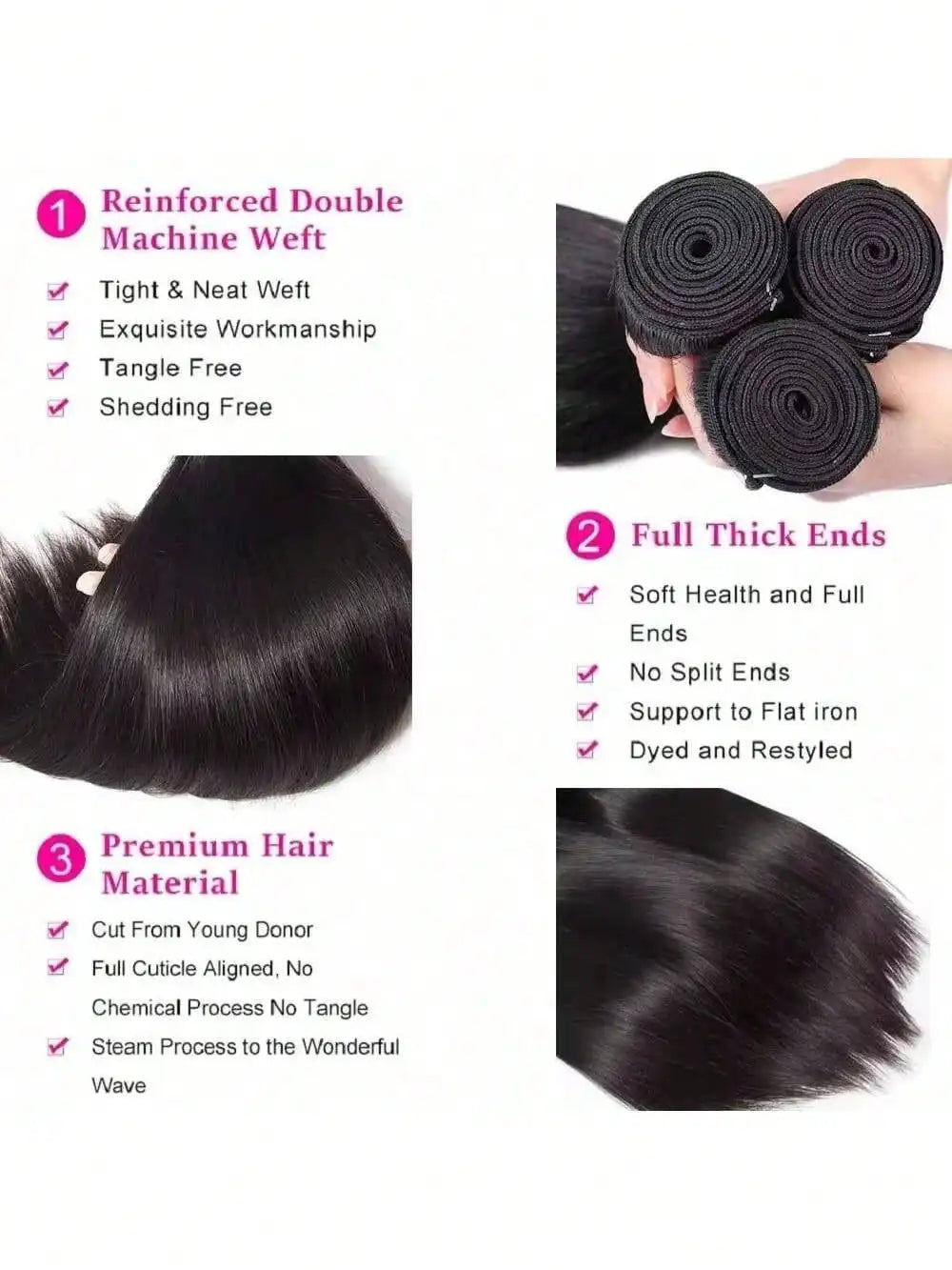 12A Bone Straight Human Hair Bundles Unprocessed Brazilian Virgin Hair 32 Inch Raw Hair Double Bundles Weave Extensions