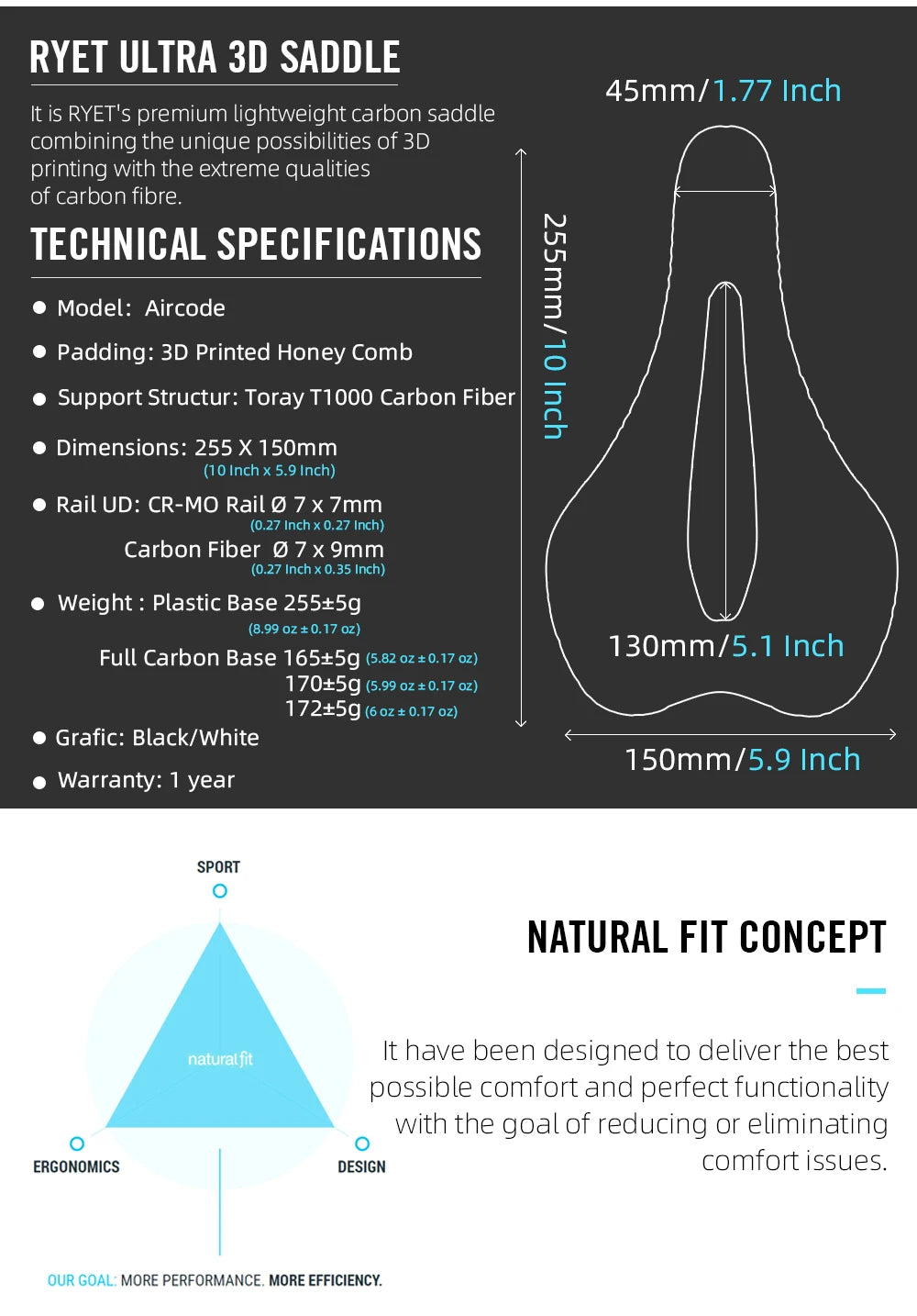 RYET Full Carbon 3D Printed Saddle Ultralight Hollow Comfortable Breathable MTB Road Racing Bike Cycling Seat Bicycle Accessory - Shoppiline