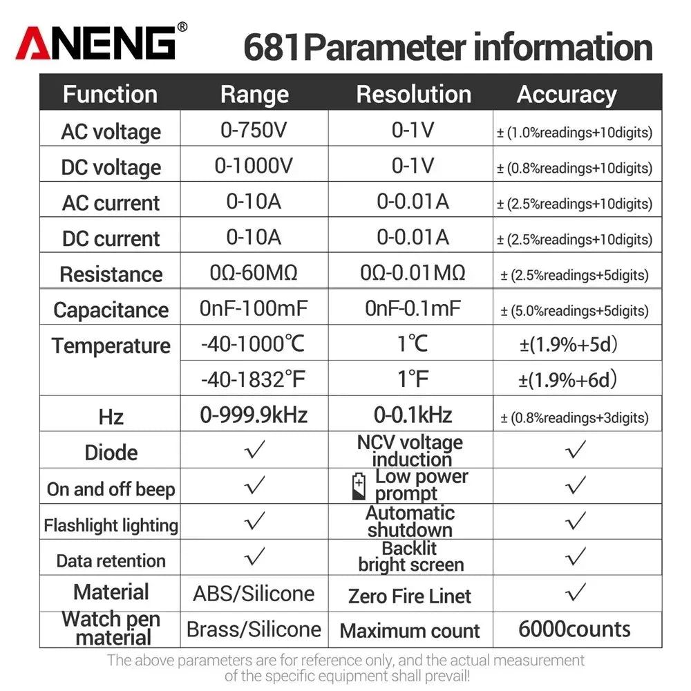 ANENG 681 Non-contact Voltage Tester AC/DC Rechargable Digital Professional MultimeterVoltage Meter LCD Screen Current Tester - Shoppiline
