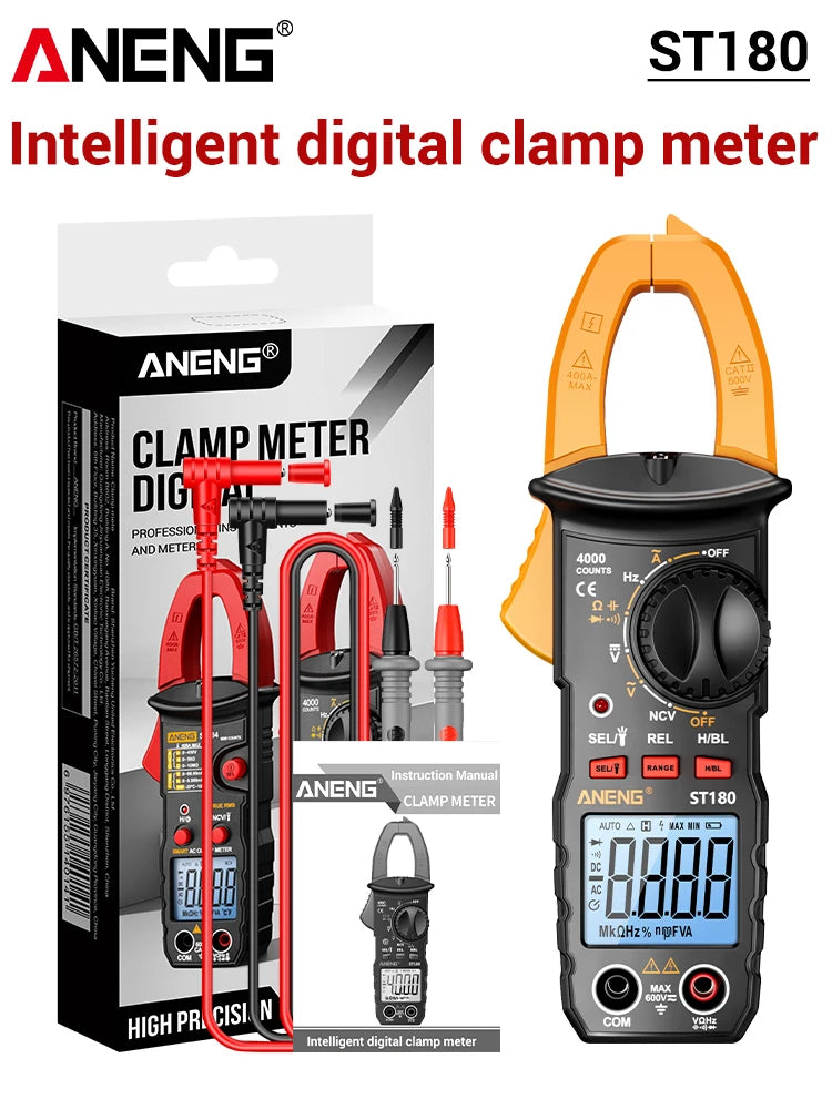 ANENG ST180 AC Current Clamp Meter  Digital 4000 Counts Multimeter Ammeter Voltage Tester Car Amp Hz Capacitance NCV Ohm Tool