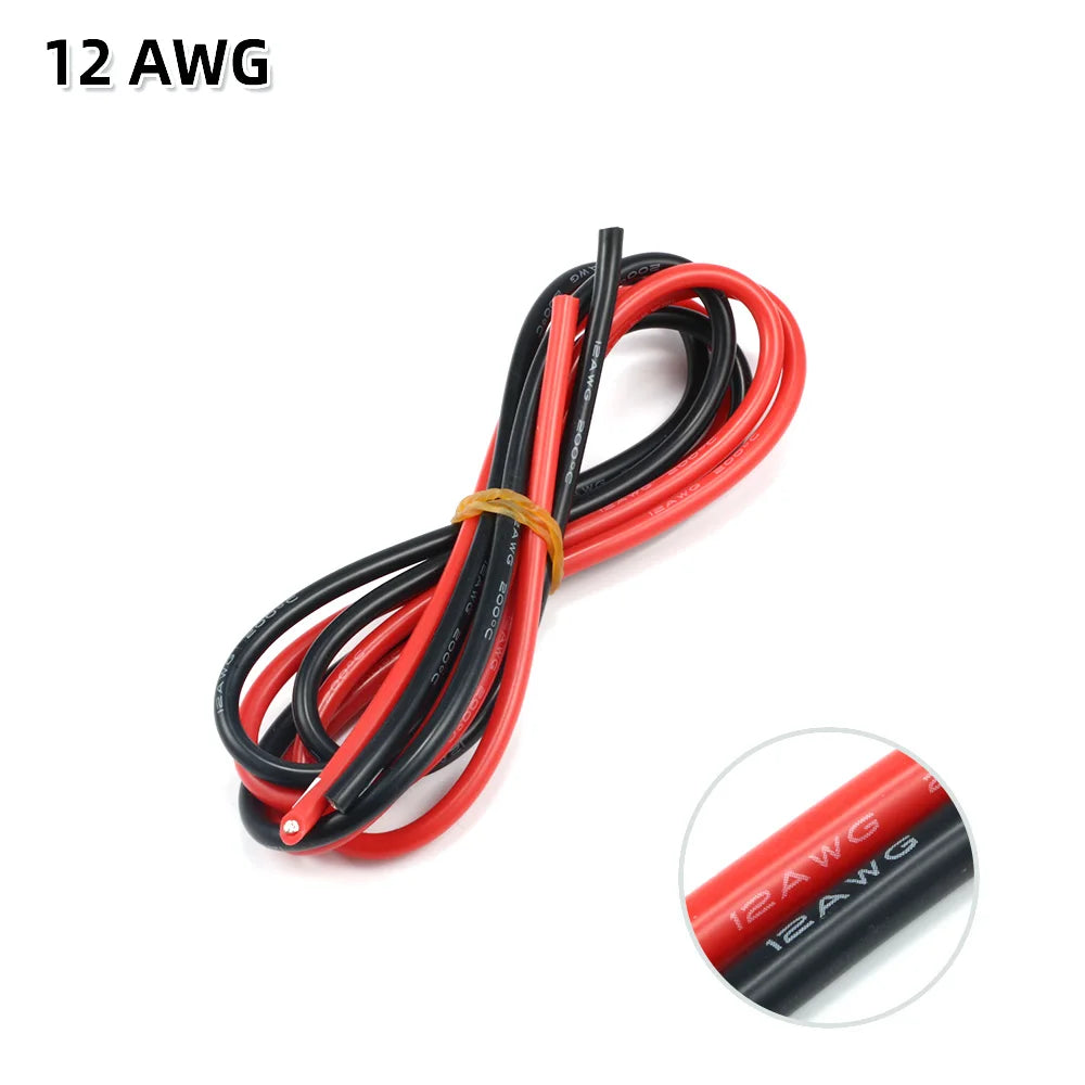 2 meter Silicon Wire 8 10 12 14 16 18 20 22AWG Heatproof Soft Silicone Silica Gel Wire Cable (1meter Red+1meter Black) )