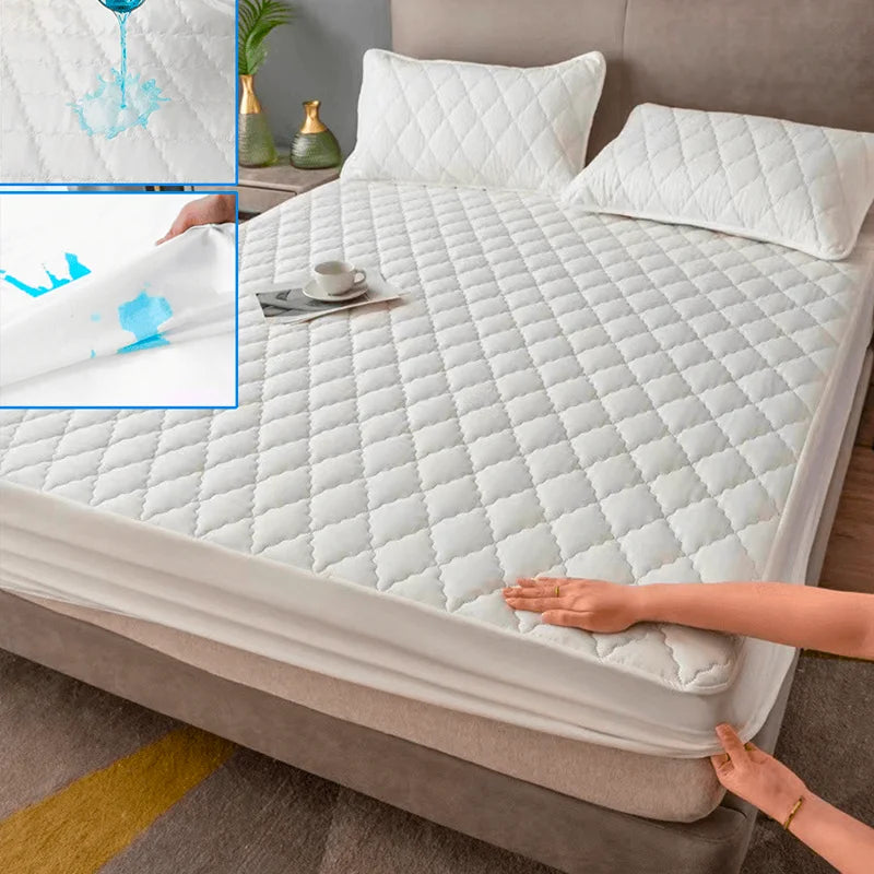 Waterproof Throw Mattress Cover Bed Fitted Sheet Mattress Protector Single/Double/140/160 Muti Size  Gray/White - Shoppiline