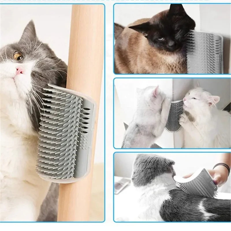 Wall Mount Corner Cat Self Groomer Comb Ergonomic Pet Massage Hair Remover Brush Space Saving Indoor Kitten Scratching Toy Easy