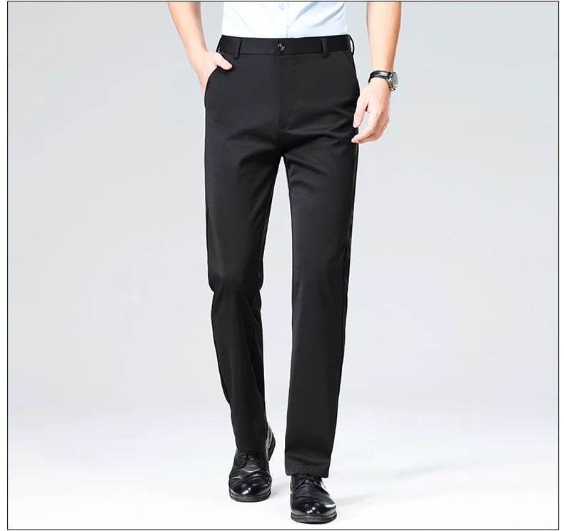 Mens Summer Stretch Straight Leg Business Dress Pants Breathable High Drape Trousers for Business Events