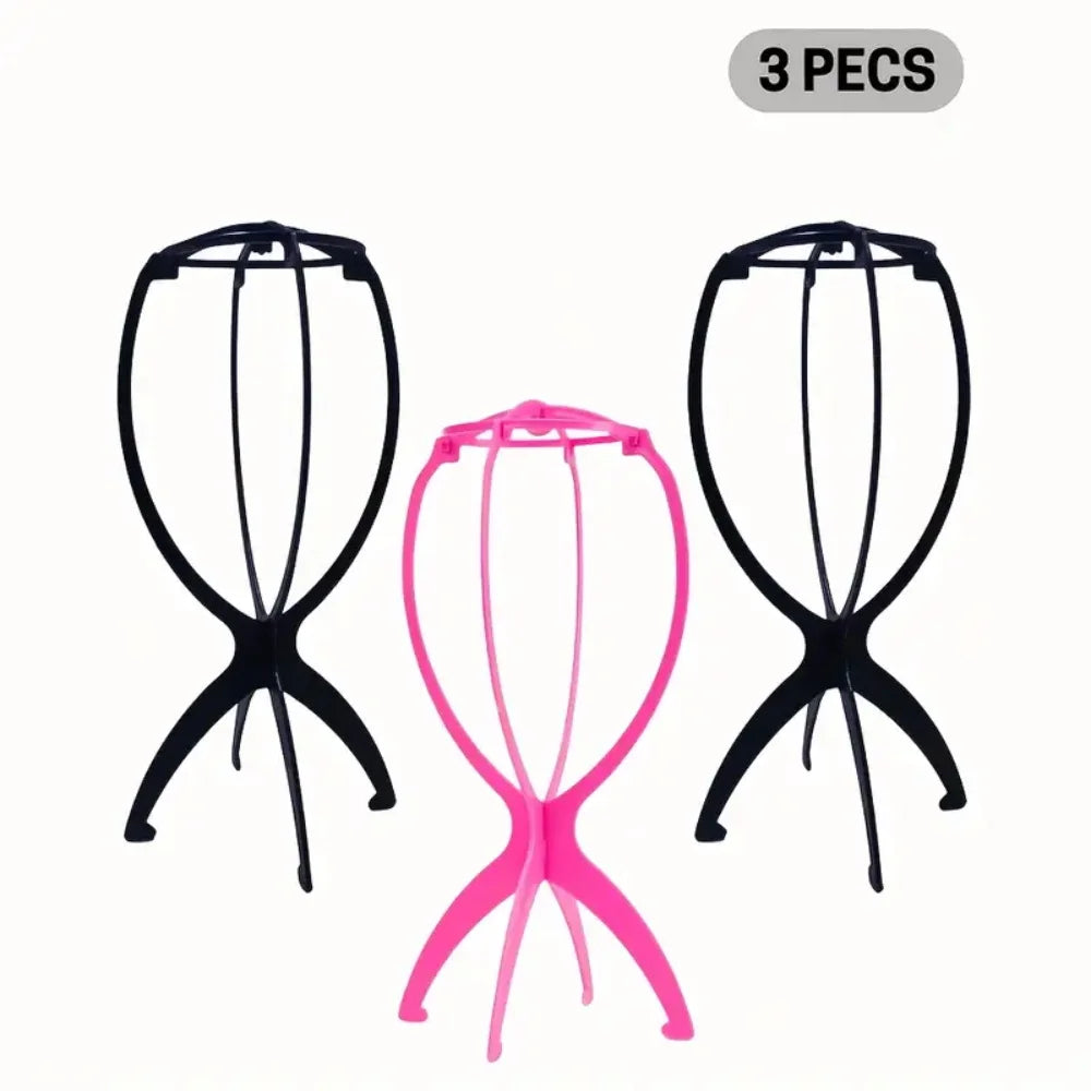 3 PCS Durable Folding Wig Stand for Solid Color Wigs - Stable Hair Clip and Display Tool, Hair Extension Holder