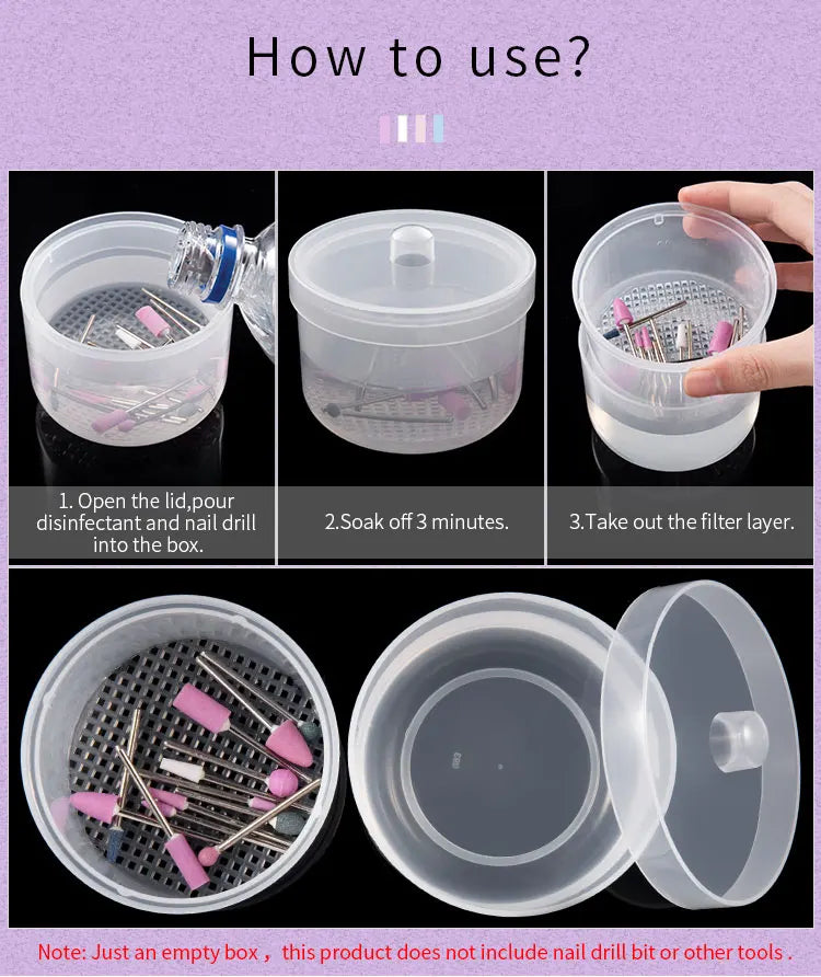 Nail Drill Bits Disinfection Box Double Layer Filtration Cleaning Box Manicure Storage Case Nail Brush Cleaning Container