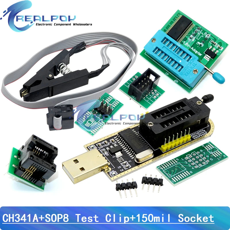 Programmateur CH341A + adaptateur SOIC8 + pince SOP8 avec câble + adaptateur 1,8 V Programmateur USB CH341A EEPROM Flash BIOS adaptateur ZIF