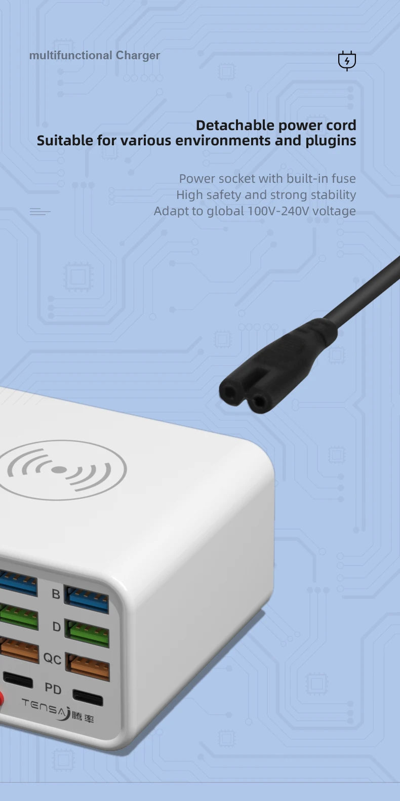 Multi functional 8-port USB Wireless Fast Charging Station Visual Current Detection Charger For Mobile Phone iPad Flash Charging - Shoppiline