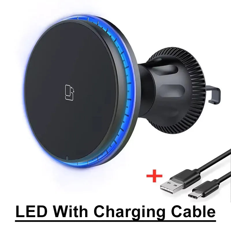 Magnetic Car Wireless Charger RGB For iPhone12 13 14 15 16 17 Pro Max Macsafe Car Phone Holder Stand Mount Fast Charging Station - Shoppiline