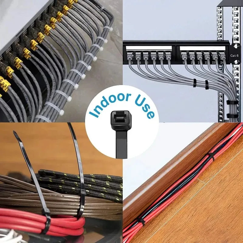 100PCS Plastic Nylon Cable Ties Self-locking Cord Ties Straps Adjustable Cables Fastening Loop Home Office Wire Zip Ties