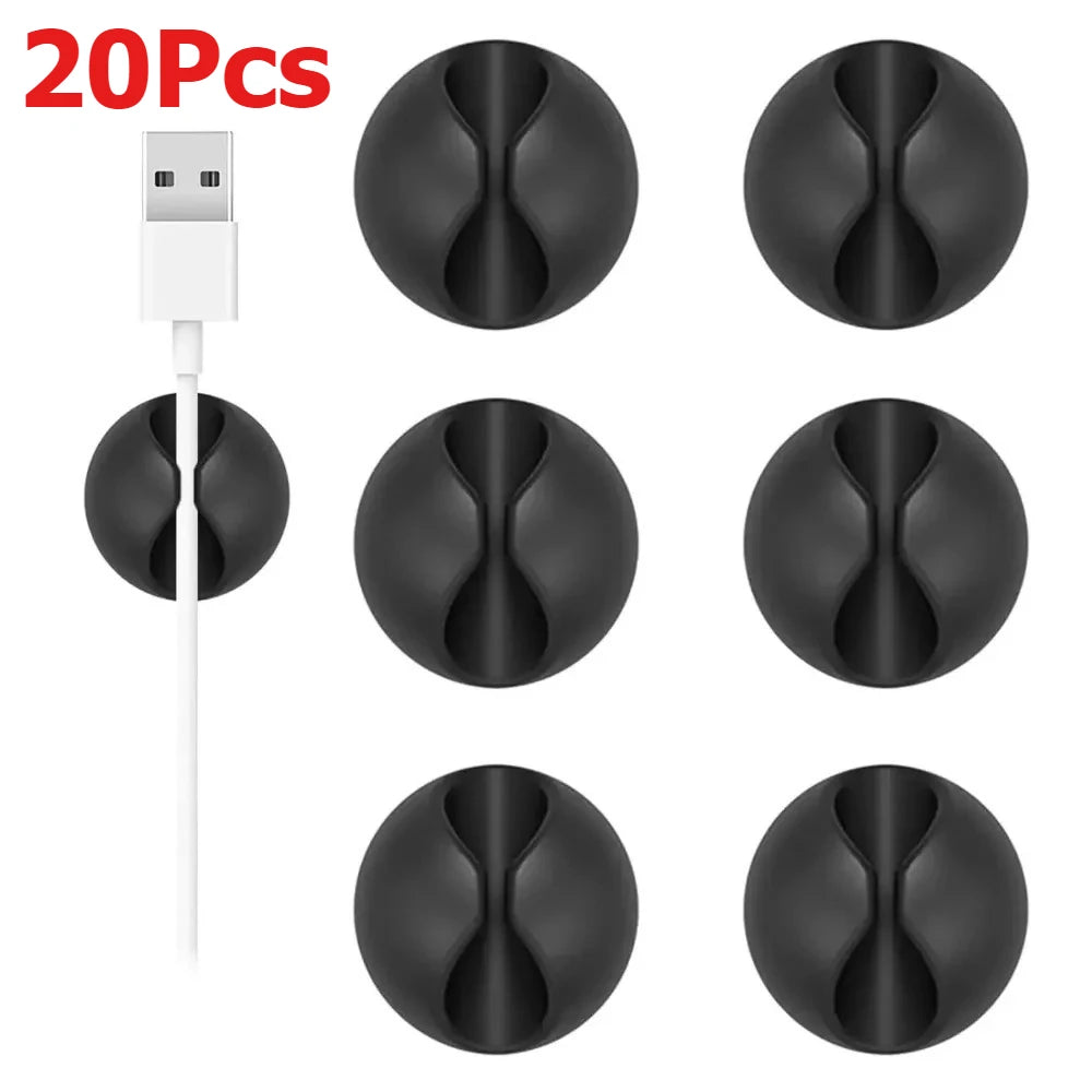 20Pcs Round Cord Clips Silicone Winder Organizer Cable Clip Desk Tidy Management Wire Holder for Car USB Charging Tablet Wires