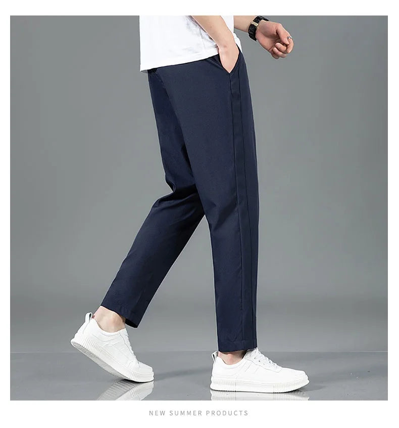 Herren Eisseide-Hose 2025 Sommer Neu Schwarz Grau Dünne Business-Freizeithose Outdoor Elastisch Atmungsaktiv Gerades Bein Jogginghose