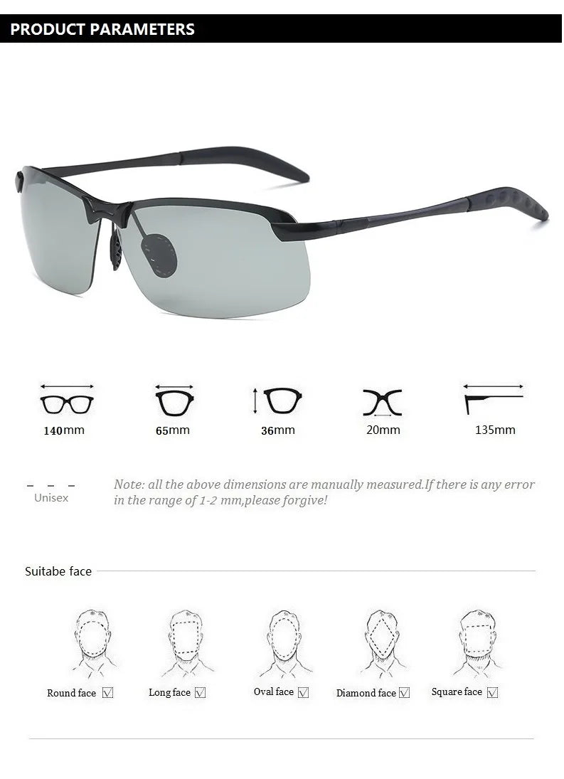 Men Photochromic Polarized Sunglasses Driving Fishing Chameleon Glasses Change Color Sun Glasses Day Night Vision Eyewear