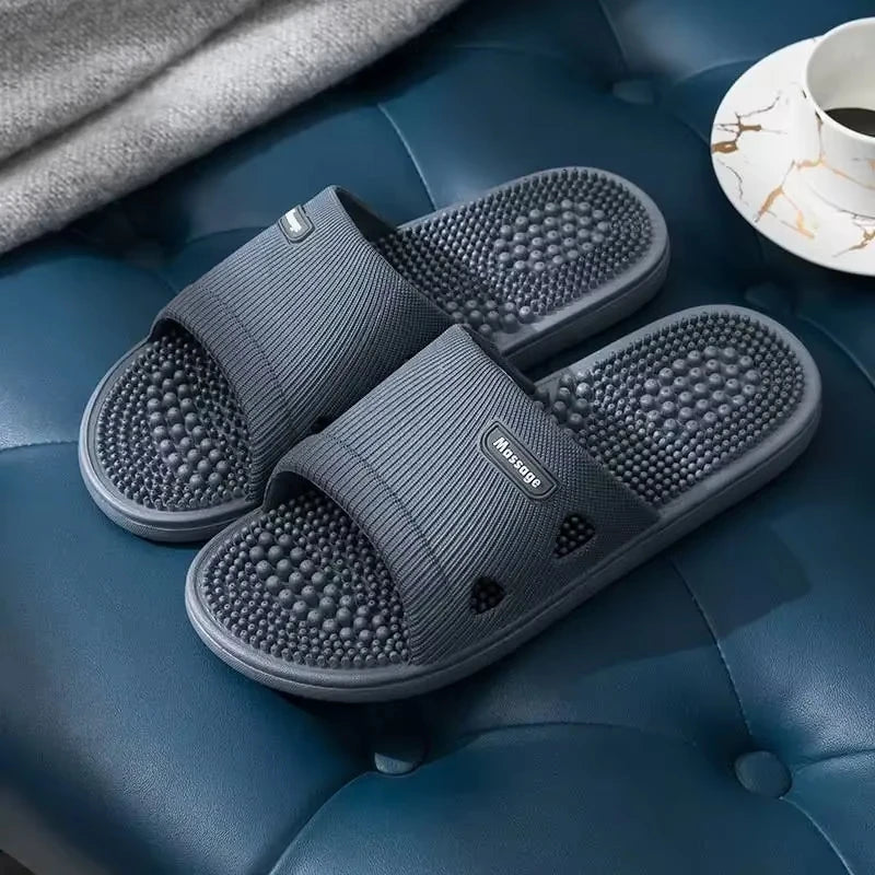 Summer Slippers for Men PVC Massage Non Slip Solid Color Comfortable Durable Bathroom Shoes Cool Pool