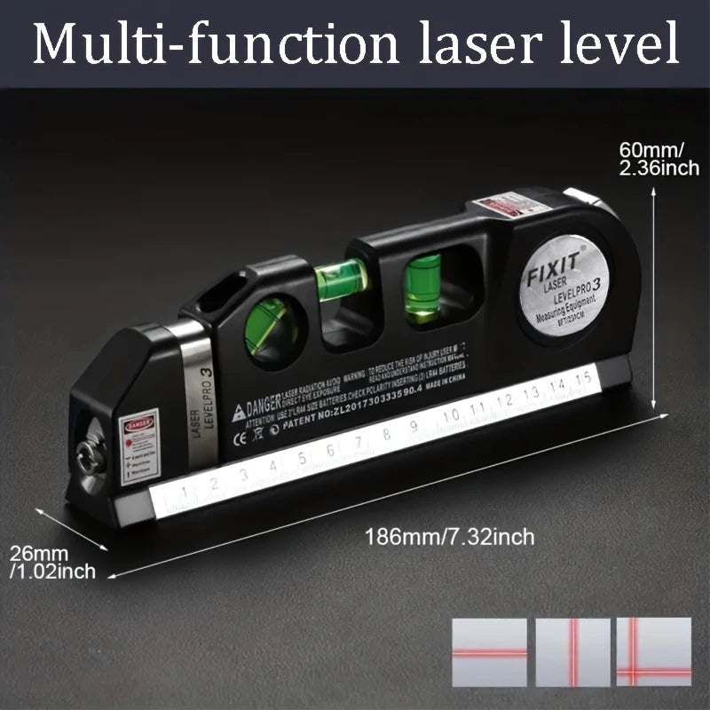 HOMEFISH Easy to Use Laser Level Line Tool Multipurpose Laser Level Kit Standard Cross Line Lase 8 Feet Measure Tape Ruler - Shoppiline