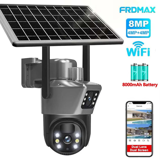 8MP 4K WiFi Solar Camera Outdoor Wireless CCTV Surveillance Camera With Solar Panel Dual Lens PTZ IP Cam Security Protection - Shoppiline