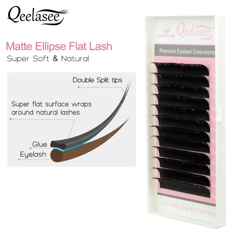Neue matte, flache Wimpernverlängerungen, Großhandel, einzelne Nerz-Wimpern, weichere Wimpern, Ellipsen-Kaschmir-Wimpern, gespaltene Spitzen, Volumen