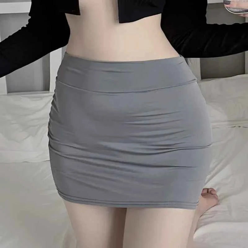 2026New High Waist thin Pencil silk Mini Skirts Night Club wear Wrap hips Sexy Casual Black White Short Skirt for Women summer