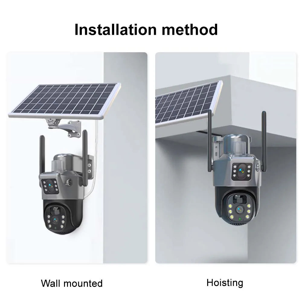 8MP 4K WiFi Solar Camera Outdoor Wireless CCTV Surveillance Camera With Solar Panel Dual Lens PTZ IP Cam Security Protection - Shoppiline