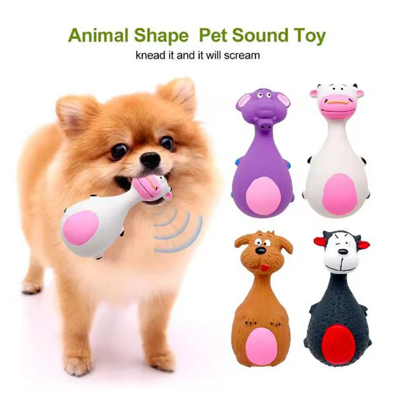 Hot 1 Piece Fat Bellied Cartoon Fun Bite Resistant Latex Sound Dog Toy Purple Elephant White Cow Brown Optional